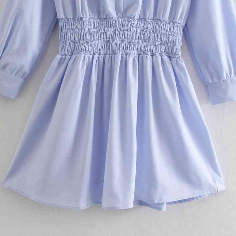 Summer Women Elastic Waist Blue Mini Dress Female Nine Quarter Sleeve Clothes Casual Lady Loose Vestido D7660 210430
