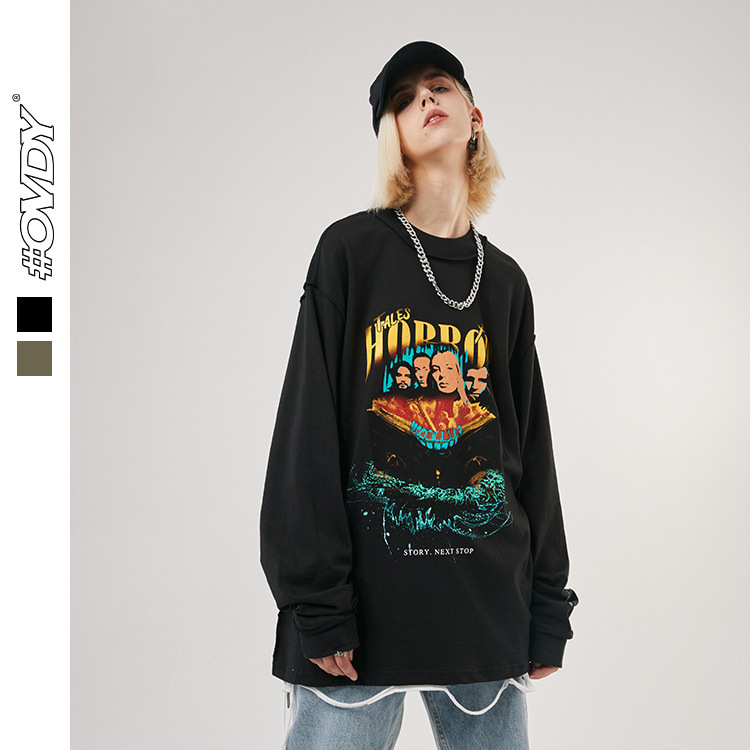 wxwovdy autumn new american street travel story character printing brand loose men's and women's long sve t-shirt, White;black
wxwovdy autumn new american street travel story character printing brand loose men's and women's long sve t-shirt, White;black