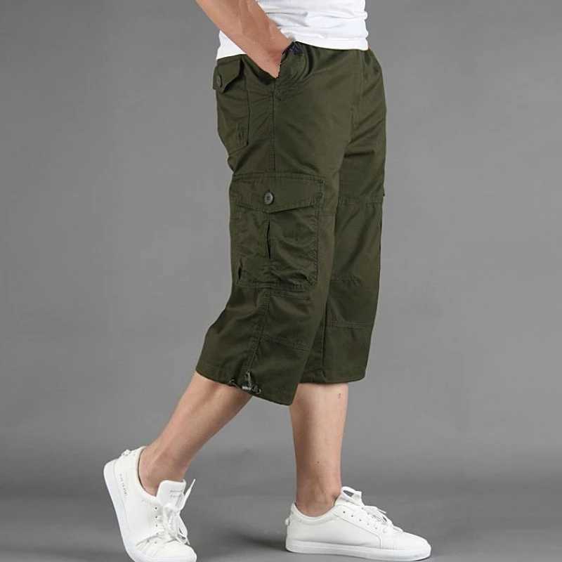 Men's Summer Breeches Cargo Short Pants 3/4 Length Straight Loose Baggy s Boardshort Male Hip Hop Plus Size 4XL 5XL 210714