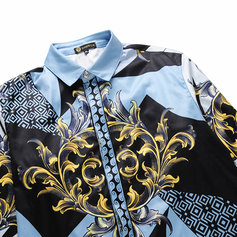 TANG Mans Clothing Chemise Homme Casual Shirt New Arrival Men Shirts Fashion 3d Gold Floral Print Long Sleeve Covered Button 210410