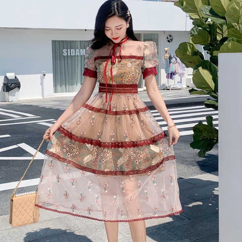 Summer Flower Embroidery Mesh Dress Women Short Sleeve O-Neck Bow Vintage Female High Waist Slim Party Robe Vestidos 210526, Photo color
Summer Flower Embroidery Mesh Dress Women Short Sleeve O-Neck Bow Vintage Female High Waist Slim Party Robe Vestidos 210526, Photo color
