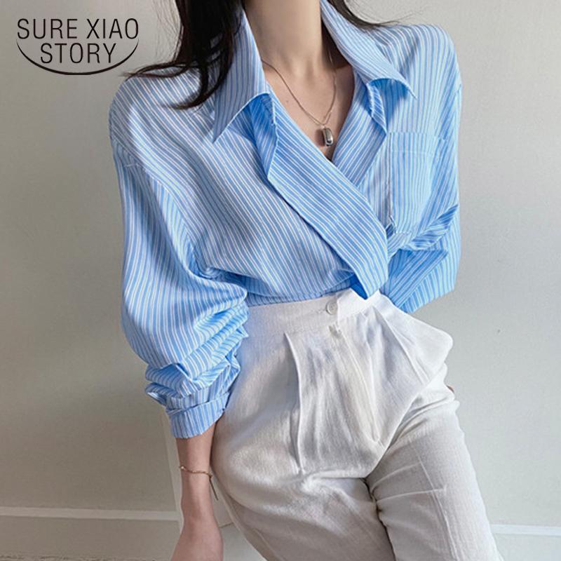 Women's Blouses & Shirts 2022 V-neck Loose Female Blouse Autumn White Tops Chic Pocket Striped Women Shirt Summer Elegant Lady Fashion Blusa
Women's Blouses & Shirts 2022 V-neck Loose Female Blouse Autumn White Tops Chic Pocket Striped Women Shirt Summer Elegant Lady Fashion Blusa