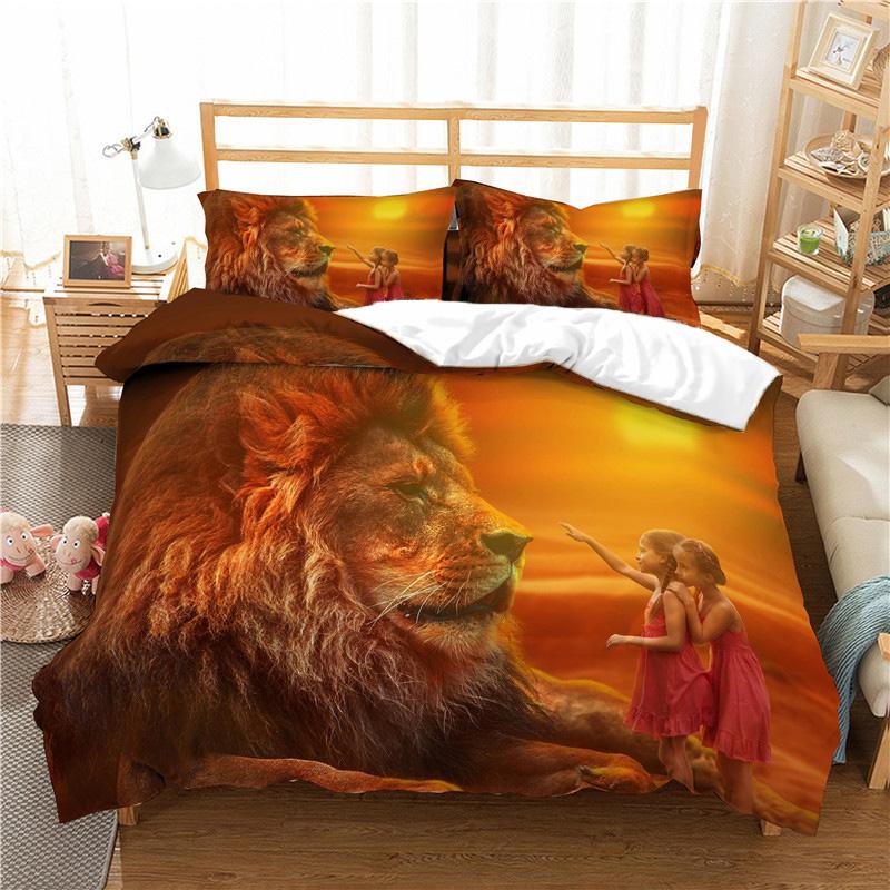 Home Textile Luxury 3D Lion Print 2/3Pcs Comfortable Duvet Cover PillowCase Bedding Sets Queen And King EU/US/AU Size