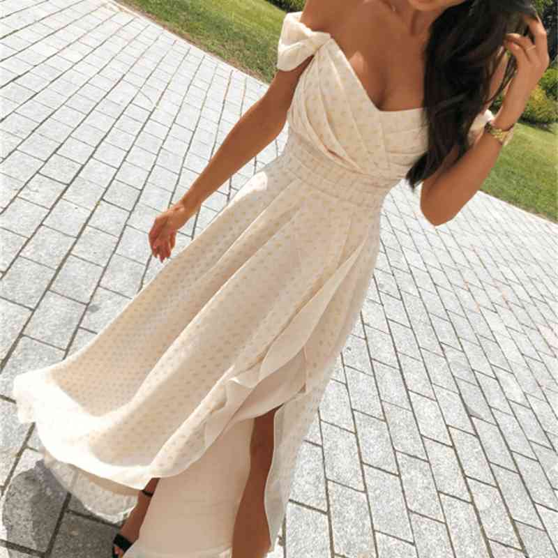 Women Dress Slash Neck Off Shoulder Short Sleeve Irregular Vintage Long es Summer Clothes Woman 210513