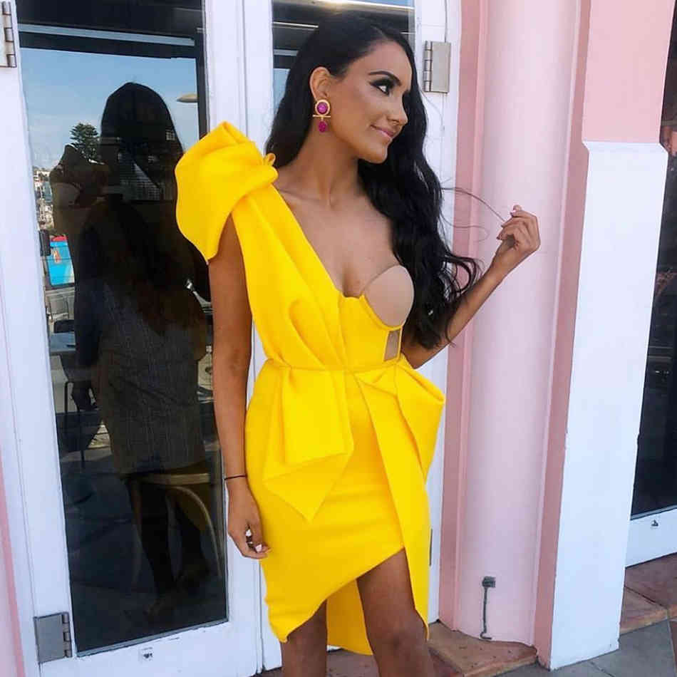 Summer One Shoulder Bow Bodycon Club Dress Women Sexy Lace Ruffles Sleeveless Celebrity Evening Party Vestidos 210423