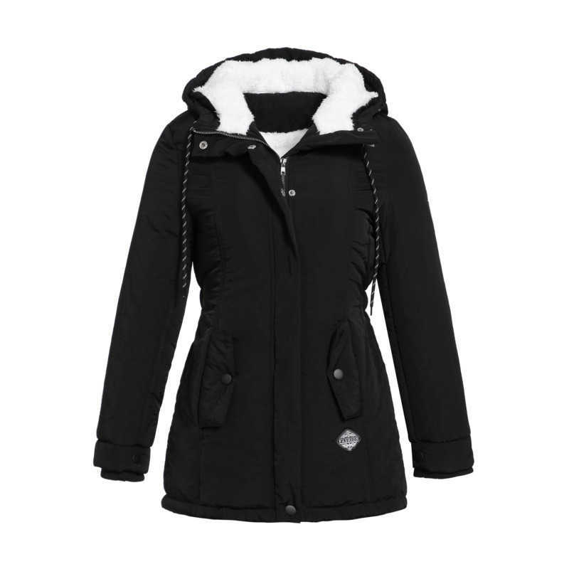 Winter Parkas Coat Thick Hooded Women Jacket Cotton Warm Female Windproof Outerwear Zipper Pocket Drawstring Overcoats 211018