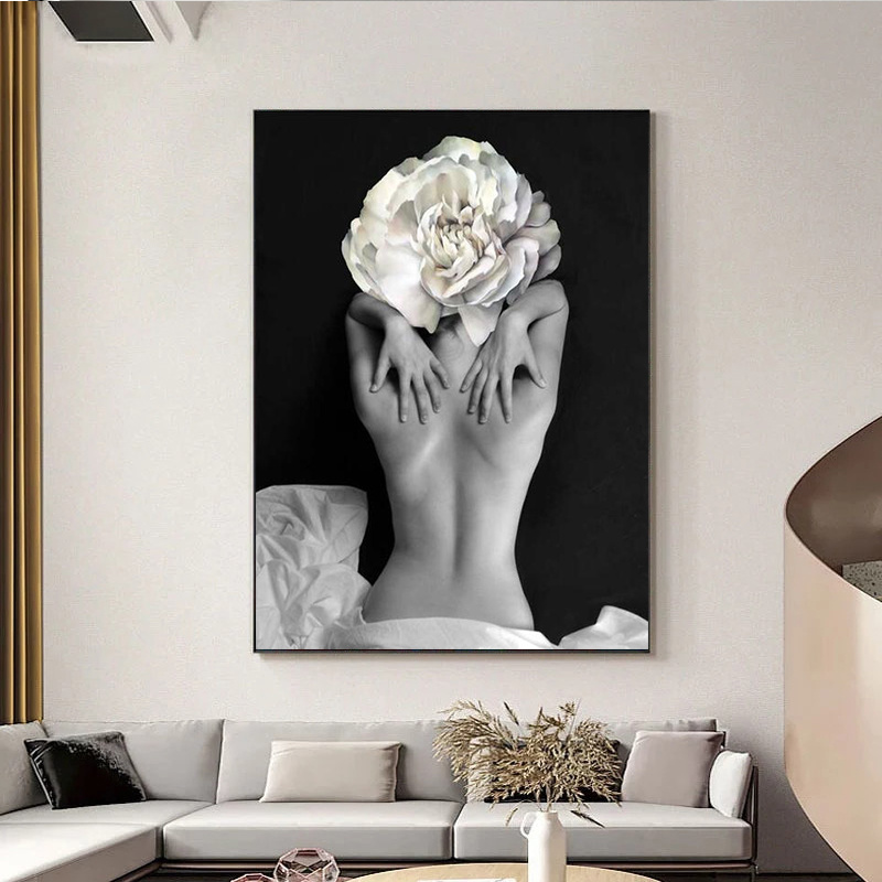 Posters and Prints Flowers Feather Women Oil Painting Canvas Wall Pictures for Living Room Home Decoration