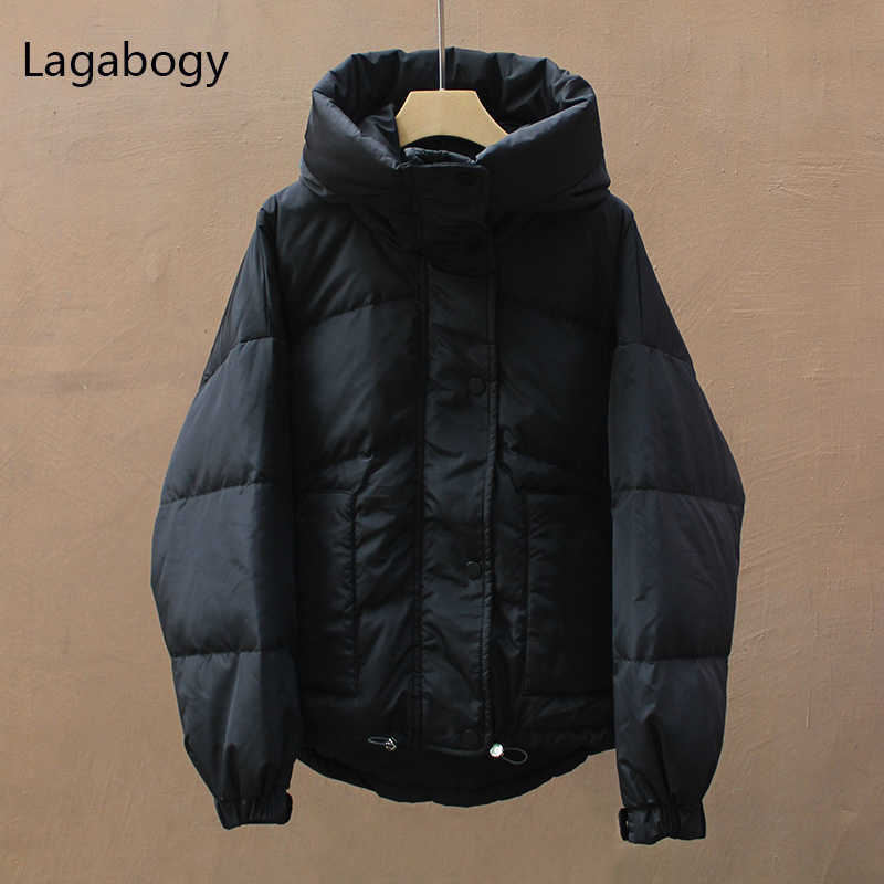 Lagabogy Winter Women 90% White Duck Down Coats Casual Candy Color Warm Bread Jackets Female Hooded Loose Snow Outwear 211008