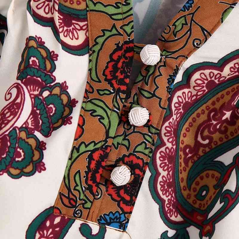 Summer Women Vintage Paisley Printing V Neck Shirt Female Nine Quarter Sleeve Blouse Casual Lady Loose Tops Blusas S8972 210430
