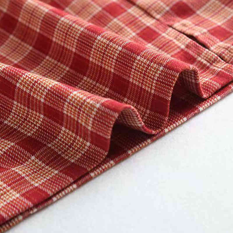 Women checked mini skirt with two small front slits plaid cut cara summer beach vintage retro spring short 210427