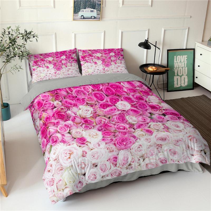 Rose Flower Bedding Sets 2/3 Pcs King Queen Size Beautiful Woman Duvet Cover Set Print Comforter Funda De Edredón