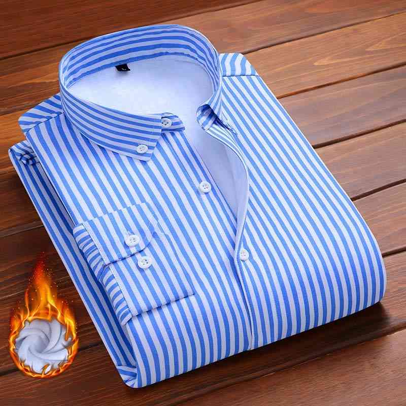 Aoliwen men Winter shirt keep warm striped men's long sleeve shirts Wool lining Flannel casual shirt soft high quality 210410