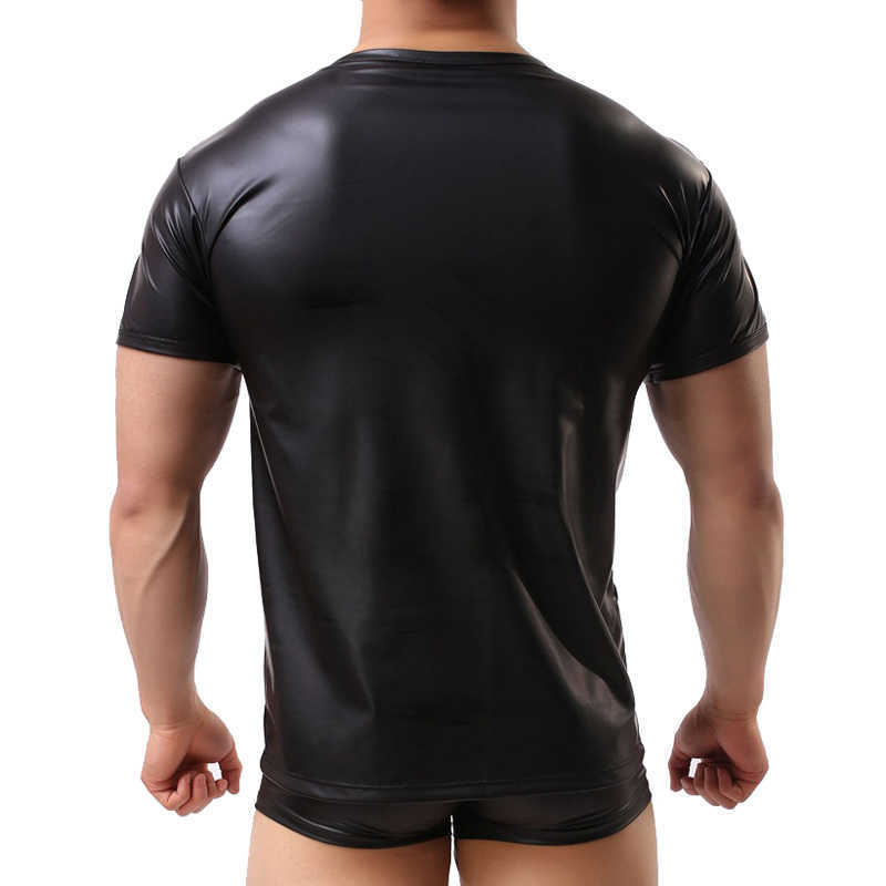 DIMUSI PU Leather T Shirts Men Sexy Fitness Tops Gay T-shirt Tees s stage O-Neck Casual Clothes PA070 210629