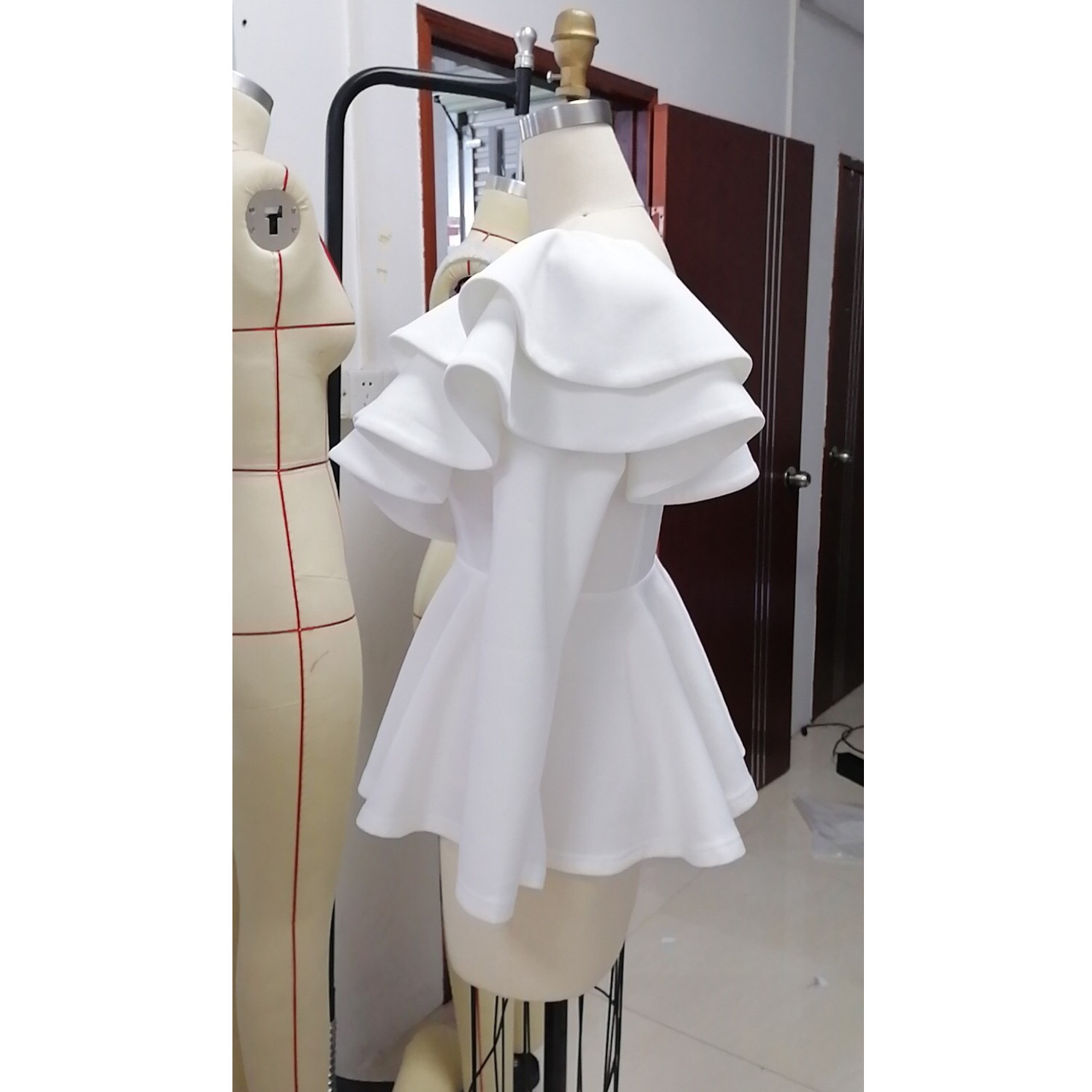 White Blouse For Women One Shoulder Long Sleeve Ruffles A Line High Waist Elegant Work Business Office Wear Tops & ol 210510