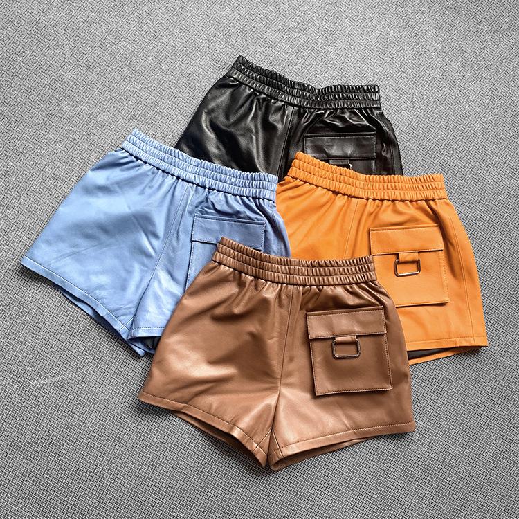 Factory Arrival 2021 Real Sheepskin Leather Shorts,women Casual Genuine Shorts Women's
