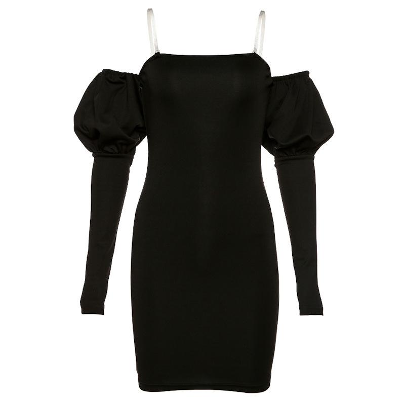 Sexy Off Shoulder Black Long Sleeve Bodycon Dress Female Fall Backless Lantern Short Vestidos Elegant Party Casual Dresses