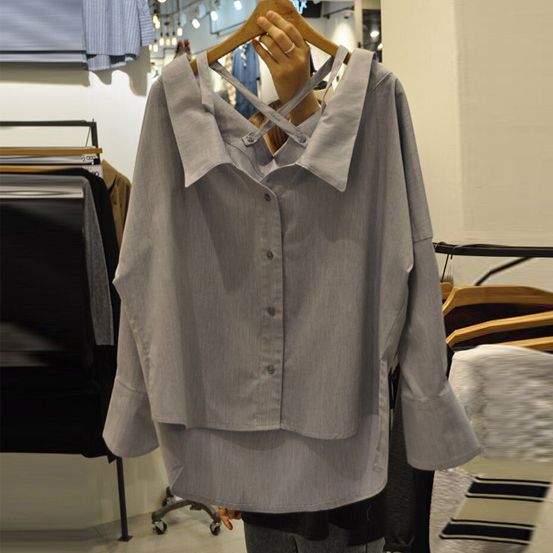 MATAKAWA Loose Casual Shirts Korean Spring Blouse Women Single-breasted Blusas Front Short Back Long Backless Shirt Women 210513