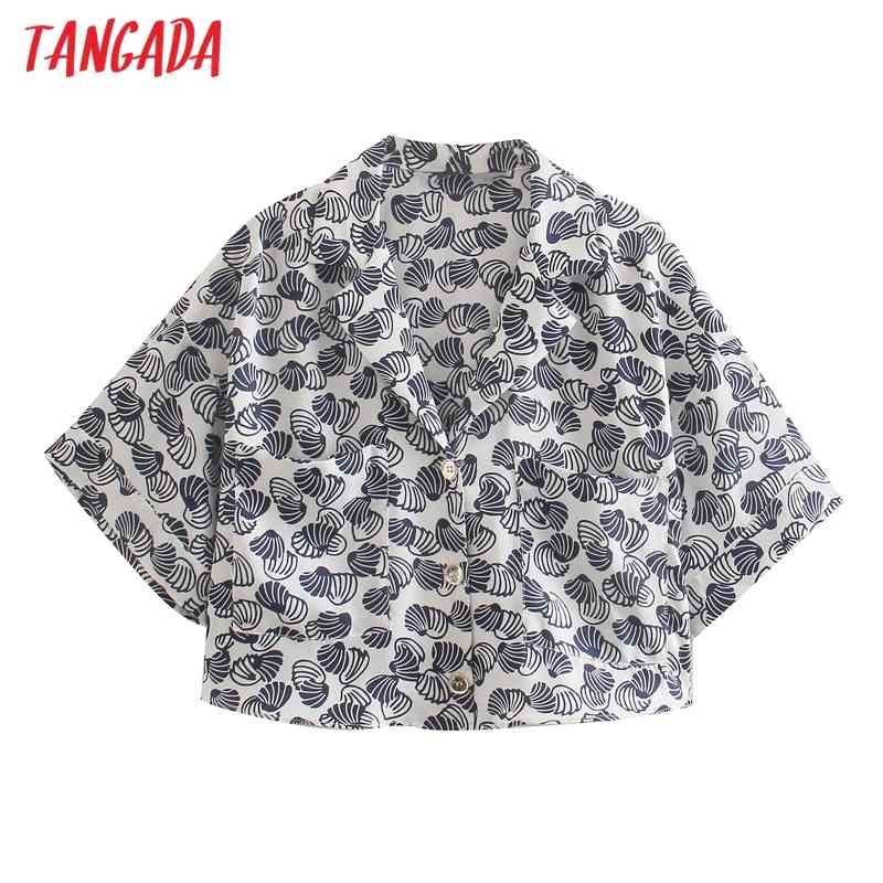 Women Retro Print Loose Crop Short Sleeve Summer Chic Female Holiday Shirt Tops 4N04 210416