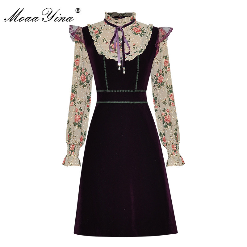 Fashion Designer dress Spring Women's Dress Stand collar Embroidery Ruffles Floral-Print Long sleeve Velvet Dresses 210524, Burgundy
Fashion Designer dress Spring Women's Dress Stand collar Embroidery Ruffles Floral-Print Long sleeve Velvet Dresses 210524, Burgundy