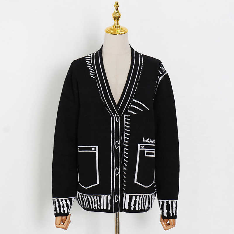 CHICEVER Casual Loose Sweaters For Women Print V Neck Long Sleeve Plus Size Elegant Cardigans Female Fashion Clothing Style 210917 - view 5