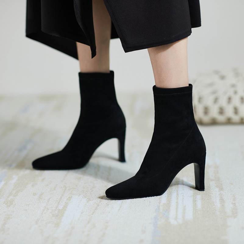 Short Boots Women Shoes High Heel Ankle Pointed Toe Chunky Heels Female Footwear Autumn Winter Black Size 34-39 210517