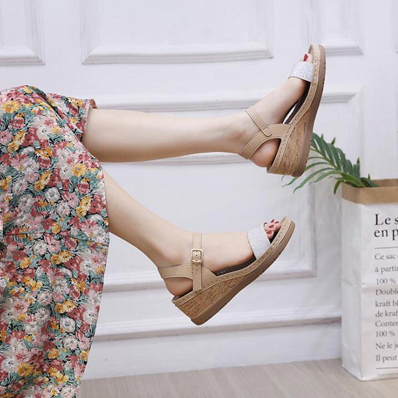 Sandals 2021 Women Soft Stitching Ladies Comfortable Wedges Open Toe Beach Shoes Woman Footwear B261