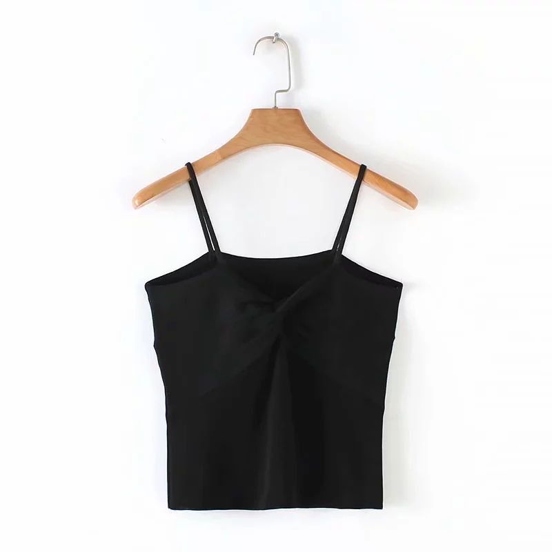 Women Knotted Fold Knitting Sling T shirt Casual Lady Sexy Short Tops Fashion Feminina Solid Color T-shirt T1059 210430Z