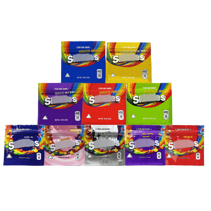 Skittles Gummies Edibles Bags 400mg Candy Gummy Packaging Mylar Bag Wholesale Empty Resealable Zipper Smell Proof Pouch
Skittles Gummies Edibles Bags 400mg Candy Gummy Packaging Mylar Bag Wholesale Empty Resealable Zipper Smell Proof Pouch