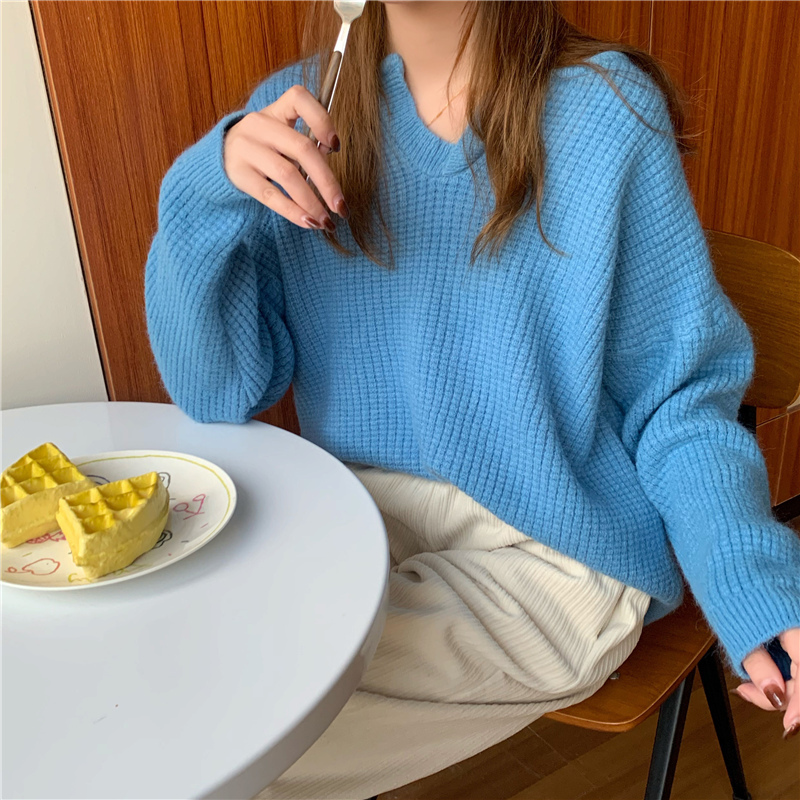 Outwear Knitted Vintage High Waist Leisure Office Lady Tops Elegant Solid Streetwear V-Neck Sexy Sweaters 210421