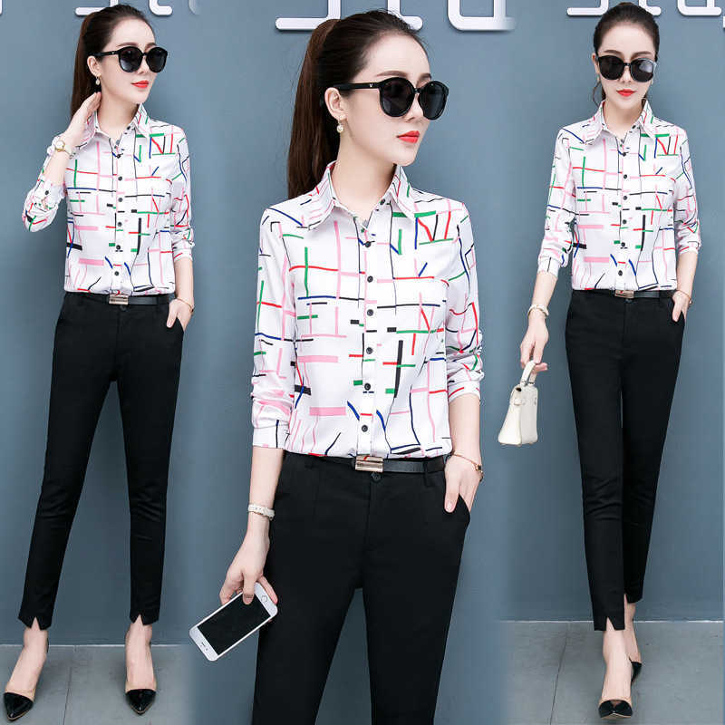 Korean Fashion Chiffon Women Shirts Office Lady Blouses Plaid Plus Size 5XL Red s Tops and Ladies 210531