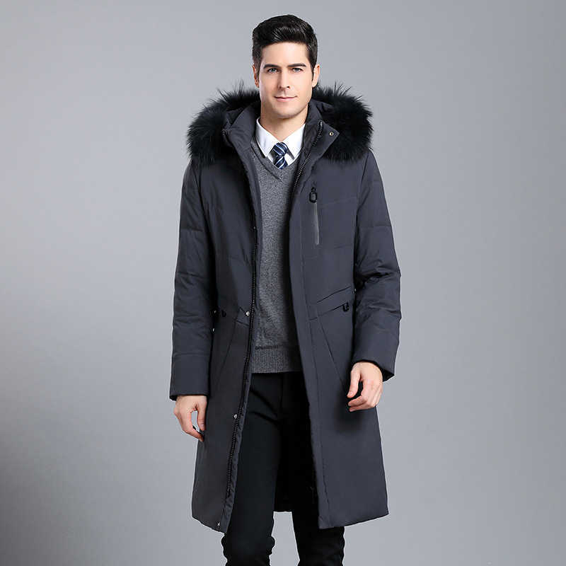 Men's long knee length hairband thickened down coat men's casual down coat 210818
