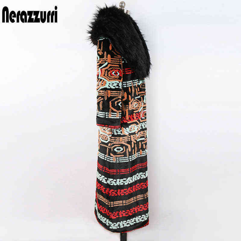 Nerazzurri Winter long colorful faux fur coat women with fur collar Fluffy multicolor clothing women 211123