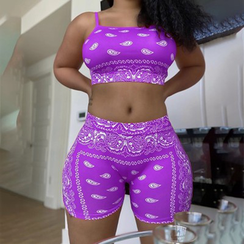 Women's Tracksuits Explosive ladies split swimsuit milk silk camisole printed shorts fashion casual suit