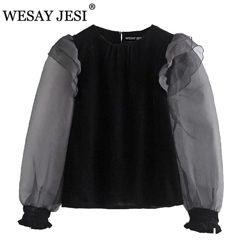 Vintage Velvet Ruffle Shirt Women Transparent Organza Long Puff Sleeve Blouse Female Fashion Back Opening Black Top Women's Blouses & S Shir, White
Vintage Velvet Ruffle Shirt Women Transparent Organza Long Puff Sleeve Blouse Female Fashion Back Opening Black Top Women's Blouses & S Shir, White