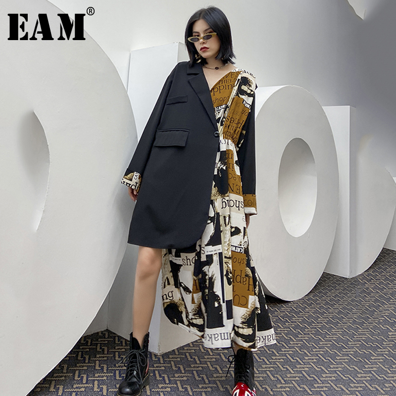 EAM Women Pattern Printed Black Irregular Big Size Dress New Lapel Long Sleeve Loose Fit Fashion Tide Spring Autumn2021 1Y424, Picture color
EAM Women Pattern Printed Black Irregular Big Size Dress New Lapel Long Sleeve Loose Fit Fashion Tide Spring Autumn2021 1Y424, Picture color