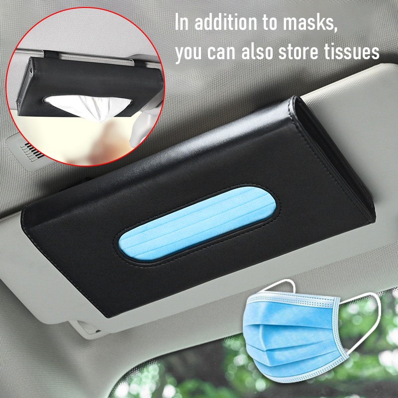 Car Sun Visor Tissue Box Holder Auto Interior Storage Organizer Mask Box Container Decoration For Universal Car Accessories PU Leather