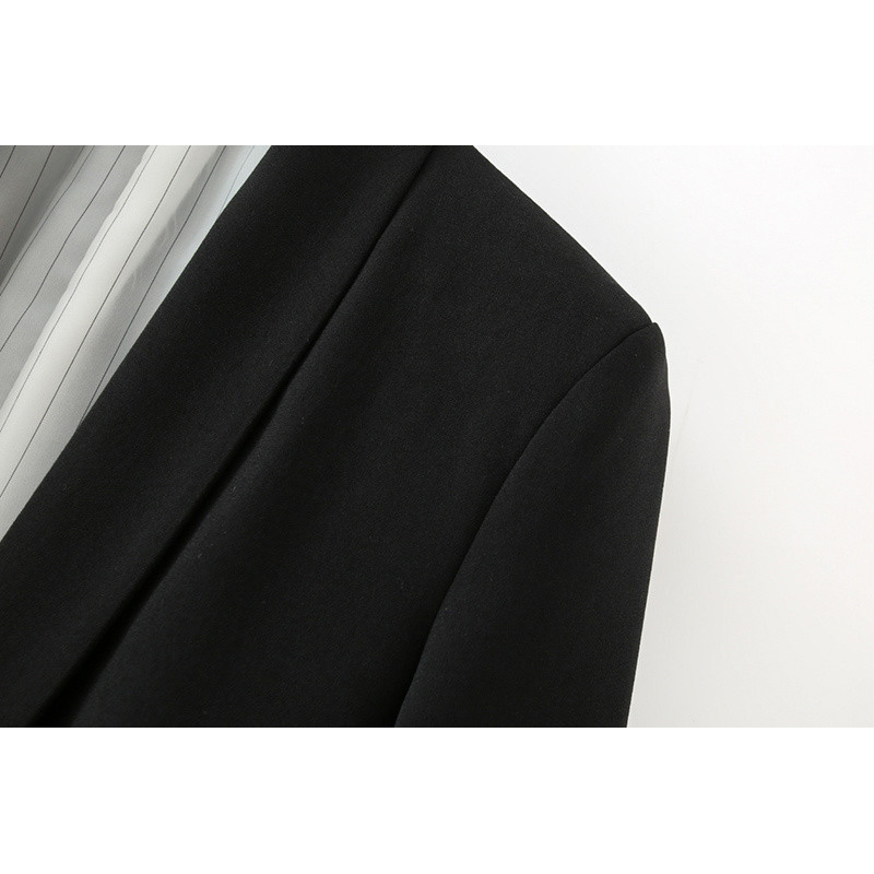 Evfer Office Lady Fashion Striped Cuff Patchwork Long Blazers Outwear Women Casual Single Button Sleeve Blazer Chic 210421