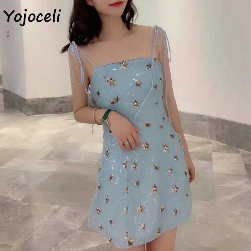 Yojoceli bling sequins star dres party club bow mini elegant cool strap 210609