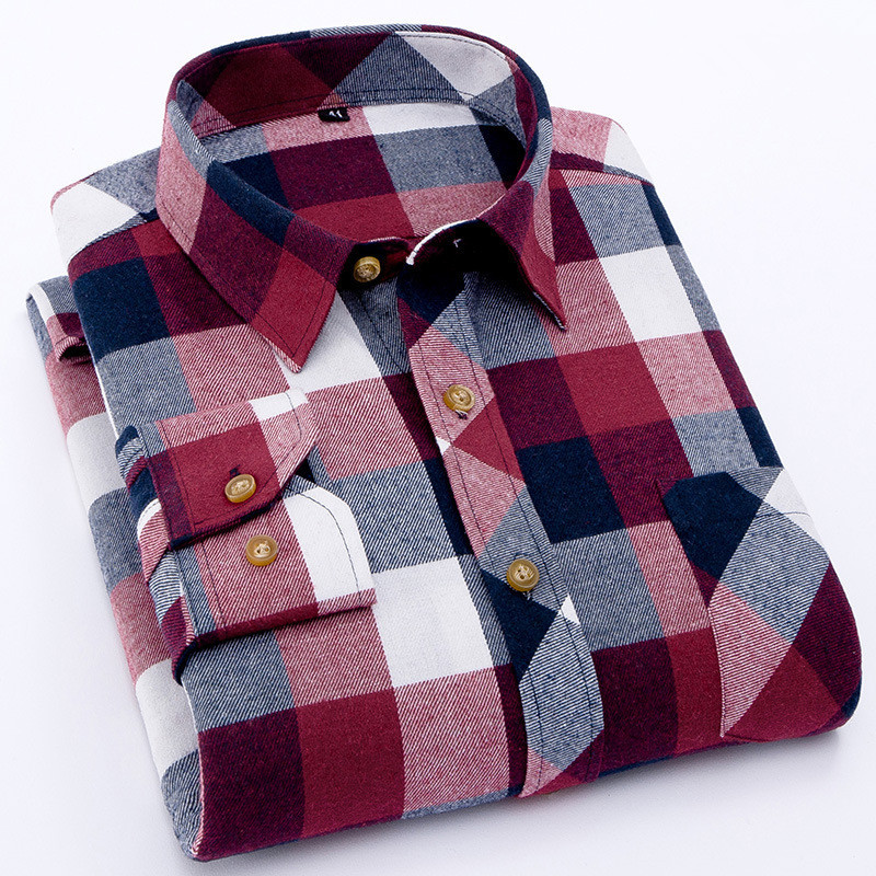 Red Flannel Plaid Shirt Men Fashion Dress Men shirt Casual Warm Soft Long Sleeve Shirts camiseta masculina chemise homme 210410
