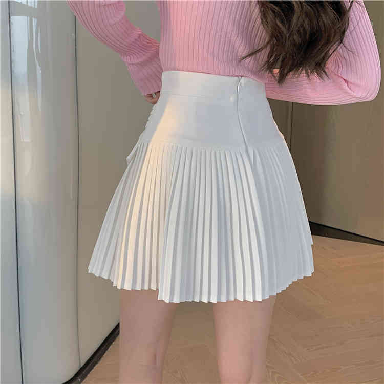Summer Women Skirt High Waist Stitching Student White/Black Pleated Skirts Women Cute Sweet Casual Mini Skirt Female 210518