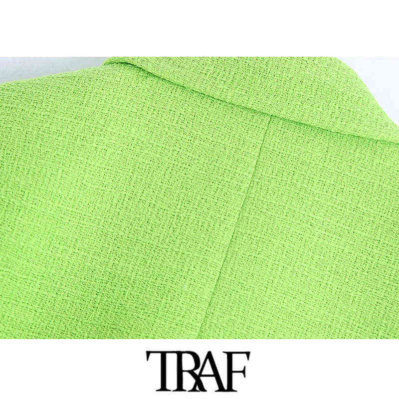 TRAF Women Fashion Double Breasted Tweed Cropped Blazer Coat Vintage Short Sleeve Female Outerwear Chic Veste Femme 211122