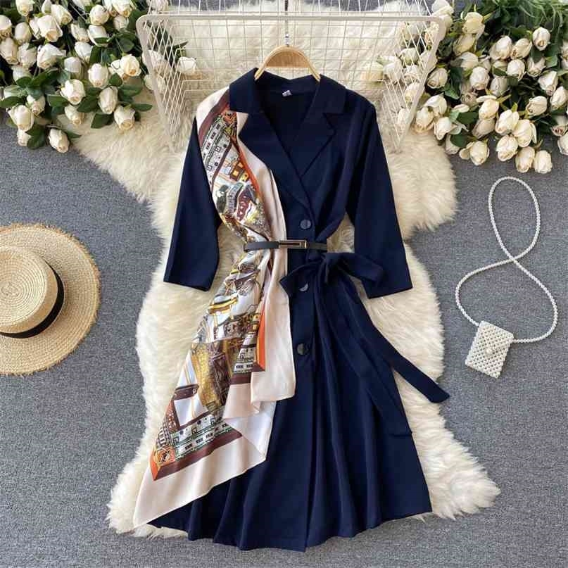 Korean Fashion Women Work Wear Dress Spring Summer Notched Collar Half Sleeve Double Breasted OL Office with Scarf 210603, Navy blue
Korean Fashion Women Work Wear Dress Spring Summer Notched Collar Half Sleeve Double Breasted OL Office with Scarf 210603, Navy blue