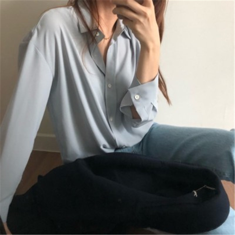 Elegance Silky All Match Minimalist Chic Women Arrival Office Lady High Quality Brief Gentle Shirts 210421