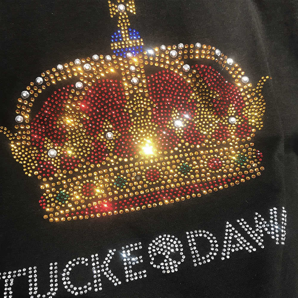 Summer Leisure Men's Crown Diamonds T-shirts Male Ropa Mujer Drilling Streetwear Skulls Beading Tshirt Man Cotton Tops Tees 210707