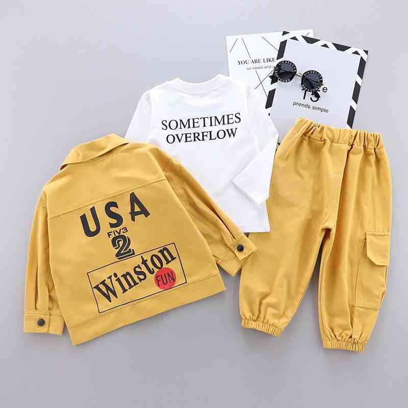 Baby Boys Clothing Sets Kids 3PCS Coat T-shirt Pants Children Corduroy Autumn Winter Long Sleeve Outfits 210508