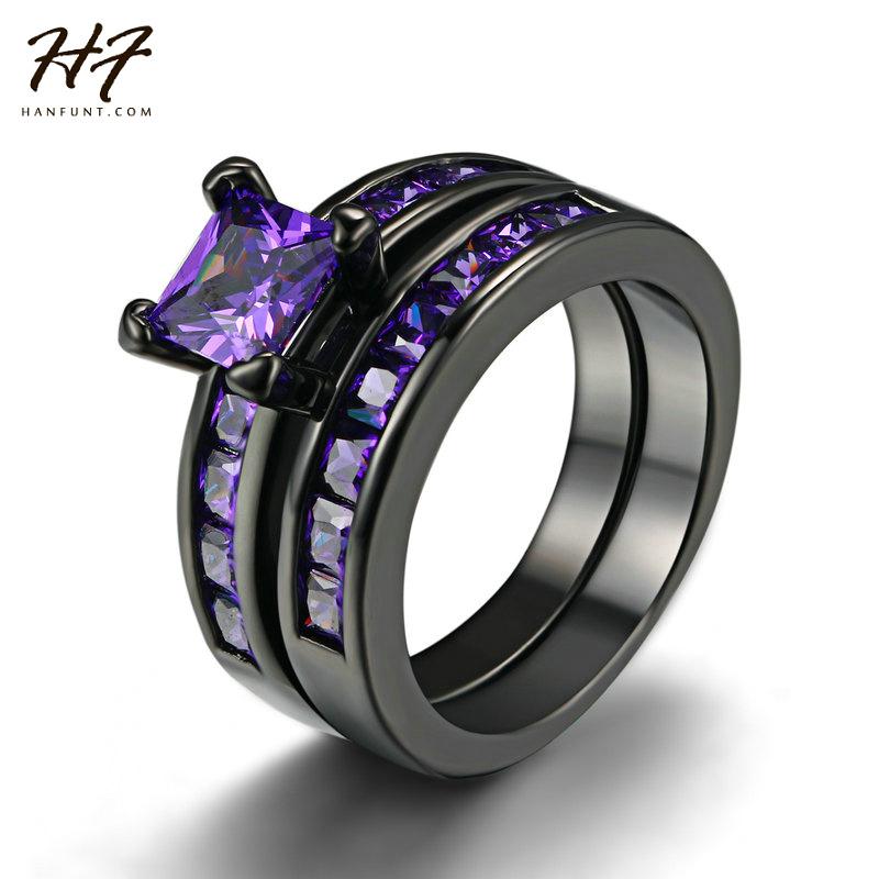 Cluster Rings Vintage Two Band Black Ring Sets Princess Cut Purple CZ Cubic Zirconia Engagement Jewelry For Women R687, Golden;silver
Cluster Rings Vintage Two Band Black Ring Sets Princess Cut Purple CZ Cubic Zirconia Engagement Jewelry For Women R687, Golden;silver