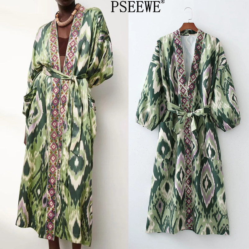 pseewe za woman dress green print midi kimono dress women summer 2021 belt long puff sleeve japanese style wrap long dresses, Black;gray
pseewe za woman dress green print midi kimono dress women summer 2021 belt long puff sleeve japanese style wrap long dresses, Black;gray