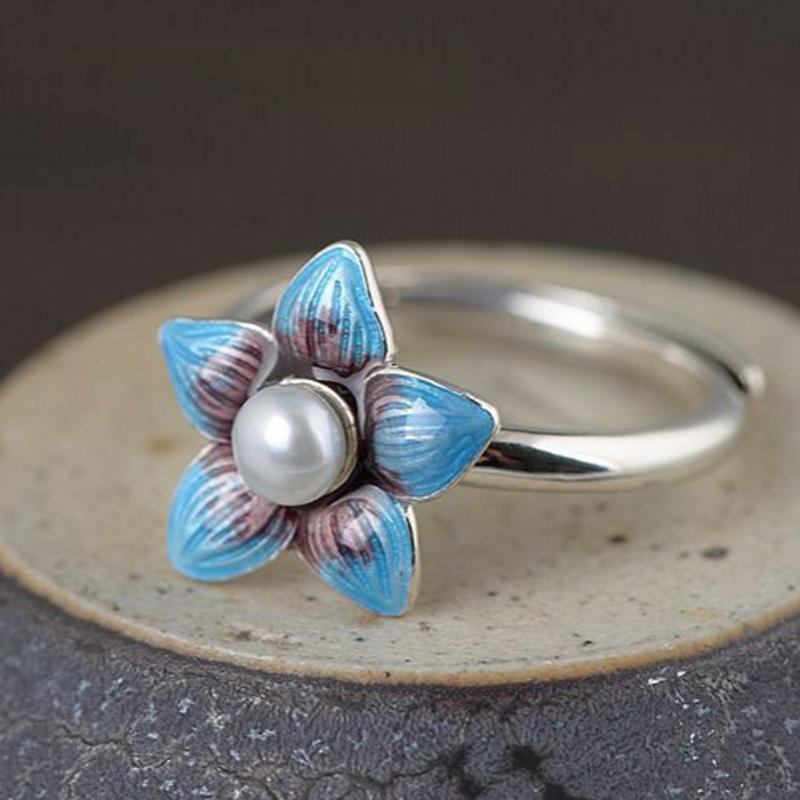 Cluster Rings BOCAI Solid S925 Pure Silver Jewelry Woman Ring Cloisonne Flower With Pearls Adjustable Real 925 For
Cluster Rings BOCAI Solid S925 Pure Silver Jewelry Woman Ring Cloisonne Flower With Pearls Adjustable Real 925 For