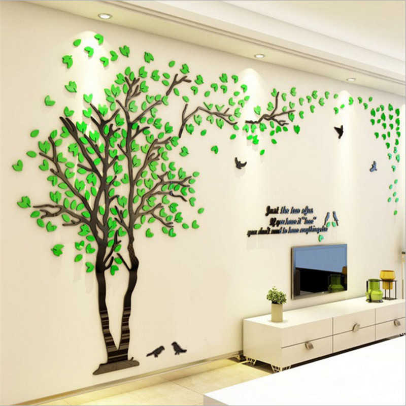 Home Decor Large Size Wall Sticker Tree Decorative Mirror Wallpaper 3D DIY Art TV Background Poster Living Room Stickers 210929