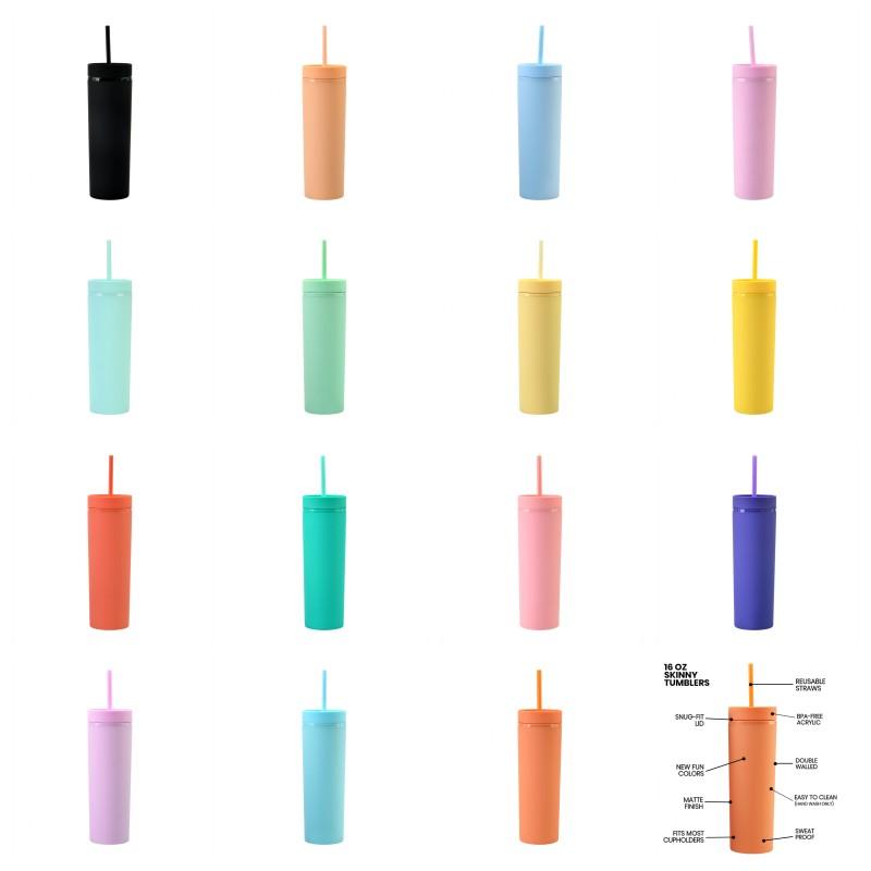 16oz 15 Colors Acrylic Skinny Tumbler With Lid Straws Plastic Tumbler Double Wall Milk Coffee Cups Matte Candy Color Slim Cup Water Bottles For Travel
16oz 15 Colors Acrylic Skinny Tumbler With Lid Straws Plastic Tumbler Double Wall Milk Coffee Cups Matte Candy Color Slim Cup Water Bottles For Travel